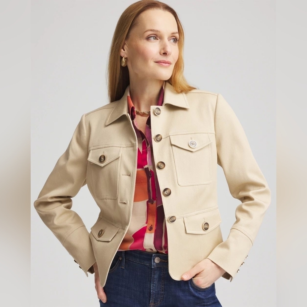 Chico's NWT Faux Leather Peplum Neutral Jacket 3/16